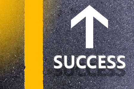 Road of successful concept. road and sunlight and sign which symbol success.の写真素材