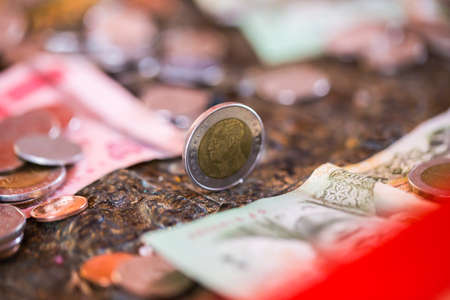 Thai baht, money, Thai coin.Money thai coins ( bath) staircase sorted. King of Thailand. The concept of financial planning, savings, Business successful, Business progress.の写真素材