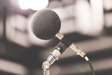 High accuracy microphone in noise (sound) testing room with LED light bokeh. High technology....