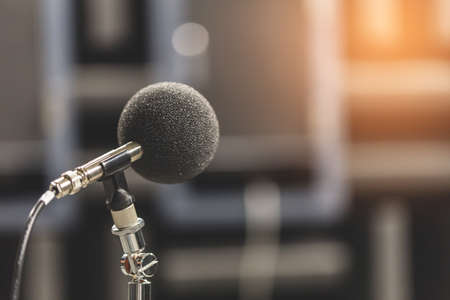 High accuracy microphone in noise (sound) testing room with LED light bokeh. High technology....