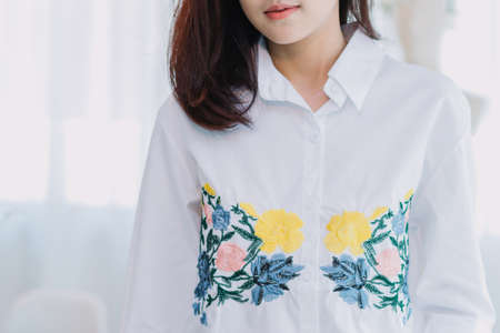 close up-portrait of beautiful asian girl with beautiful clothing.の写真素材