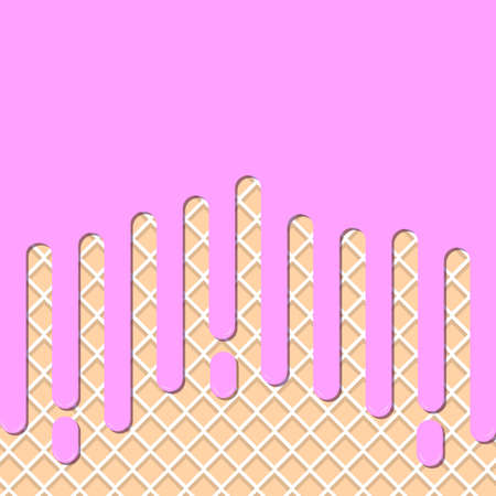 Flowing strawberry cream or Ice cream strawberry on milk wafer. Wafer and cream background. vector illustration background.のイラスト素材