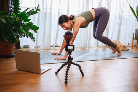 Experience the Joy of Yoga with an Accomplished Asian Teacher's Virtual Class Filmed with Expertiseの写真素材