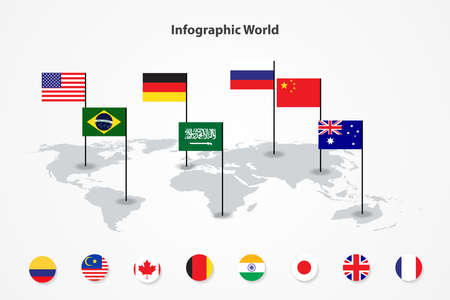 infographic country world map, international world flagsのイラスト素材