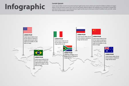 infographic country world map, international world flagsのイラスト素材