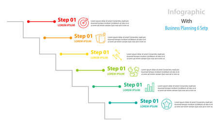 infographic element design 6 step, infochart planningのイラスト素材