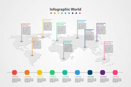 infographic country world map, international world flags, continents backgroundのイラスト素材