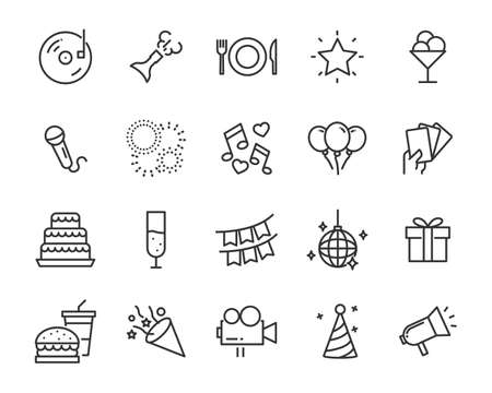 set of celebration line icon, such as happy, fun, celebrate, christmasのイラスト素材