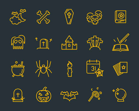 set of fantasy icons, such as halloween, ghostのイラスト素材