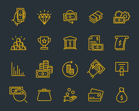 set of money line icons, such as currency, finance, digital, percentのイラスト素材