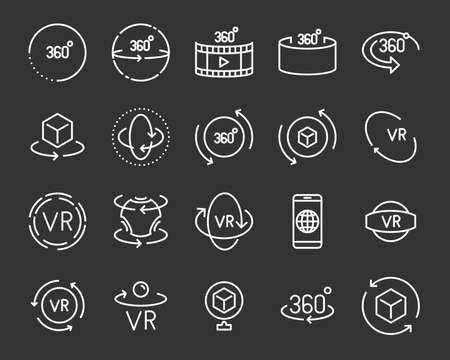 set of vr 360 degree line iconsのイラスト素材
