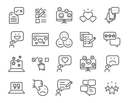 set of feedback line icons, such as, question, review, test, appのイラスト素材