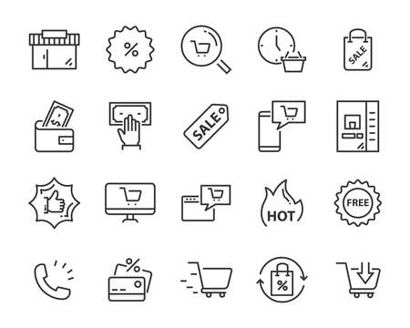 set of shopping line icons such as , delivery, shop, pay, e-commerceのイラスト素材