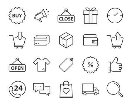 set of shopping line icons such as , delivery, shop, pay, e-commerceのイラスト素材