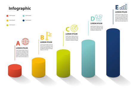 infographic element design 5 step, infochart planningのイラスト素材