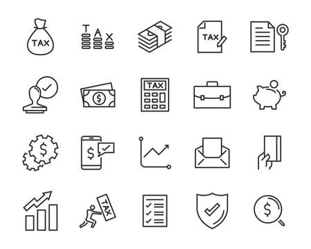 set of money line icons, such as currency, finance, digital, percentのイラスト素材