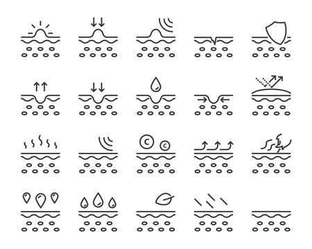set of skincare line icons, facial sun block icon, facial maskのイラスト素材