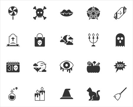set of halloween flat icons, scary, night, trick or treatのイラスト素材