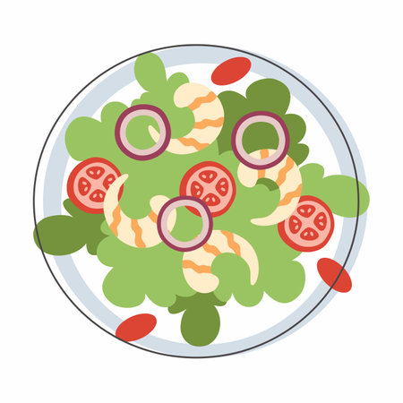 Vector vegetable salad. Organic. Vegetable salad on plate. Vegetable salad in bowl. Salad cartoon illustration.の写真素材