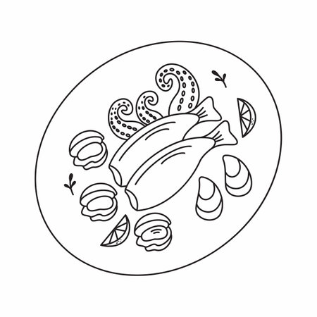 Seafood. Vector seafood. Cute. Cartoon food illustration.の写真素材