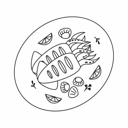 Seafood. Vector seafood. Cute. Cartoon food illustration.の写真素材
