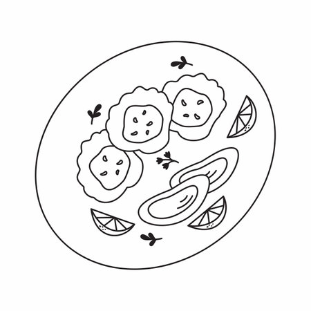 Seafood. Vector seafood. Cute. Cartoon food illustration.の写真素材