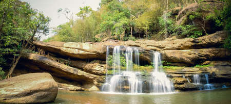 Beautiful waterfall in the jungle of Thailand. Panoramic viewの写真素材