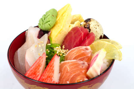 Japan food sashimi on the riceの写真素材