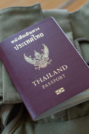 Thailand passport and travel bagの写真素材