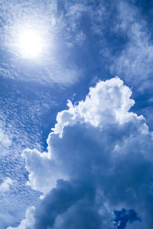 blue sky with white could and sunの写真素材