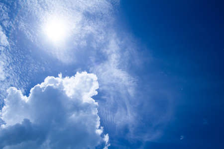 blue sky with white could and sunの写真素材
