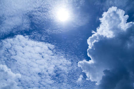 blue sky with white could and sunの写真素材