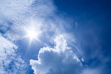 blue sky with white could and sunの写真素材