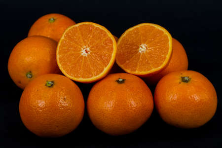 Biopsy of the orange in black backgroundの写真素材