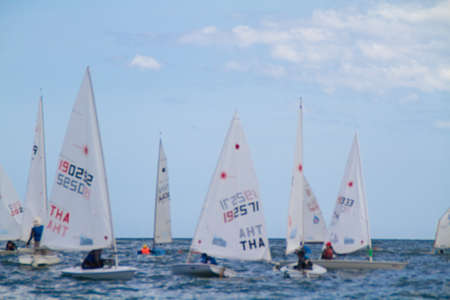 Unidentified sailing competitors in King' cups Hua Hin Regatta 2012 - Hua Hin Beach near Hyatt Hotel...