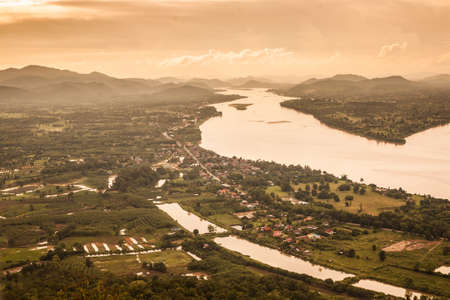 Nong Kai city the province in Thailand view from the hillの写真素材