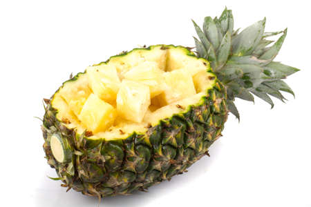 Fresh slice pineapple on white backgroundの写真素材