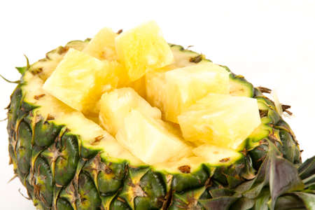 Fresh slice pineapple on white backgroundの写真素材
