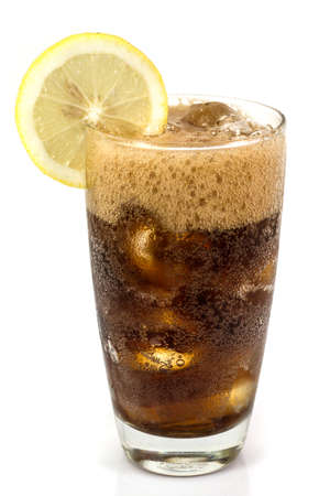 a glass of cola in white backgroundの写真素材