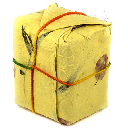 gift box with handmade paper in white backgroundの写真素材