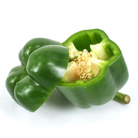 Green sweet peper on white backgroundの写真素材