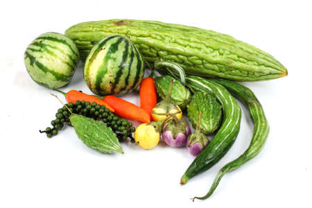 Lot of Thai vegetable in white backgroundの写真素材