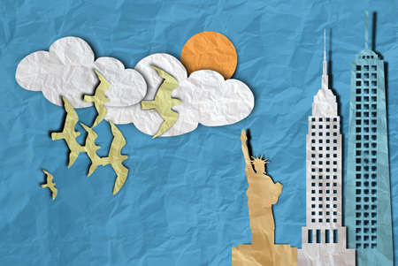 New York city made by paper cut art backgroungの写真素材