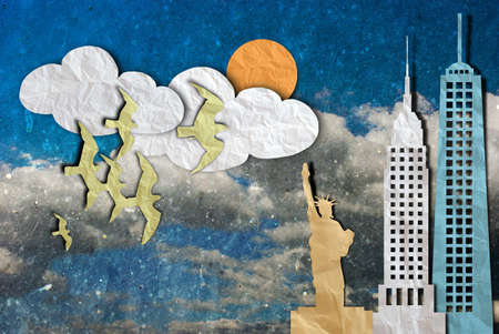 New York city made by paper cut art backgroungの写真素材