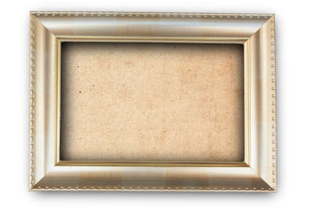 gold color picture frame and old paper on white backgroundの写真素材