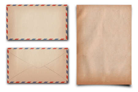 vintage letter paper and enlelope on white backgroundの写真素材