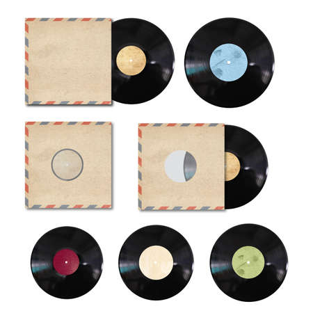 vinyl record with cover on white backgroundの写真素材
