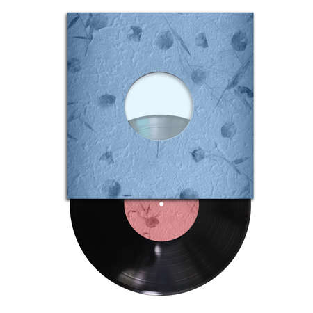 vinyl record with cover on white background の写真素材