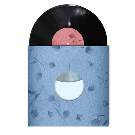 vinyl record with cover on white background の写真素材