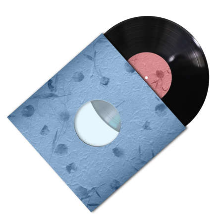 vinyl record with cover on white background の写真素材
